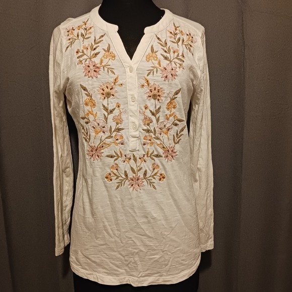Style & Co Womens Floral Embroidered Sequined Tunic‎ Top Blouse Long Sleeve PM - Picture 2 of 7